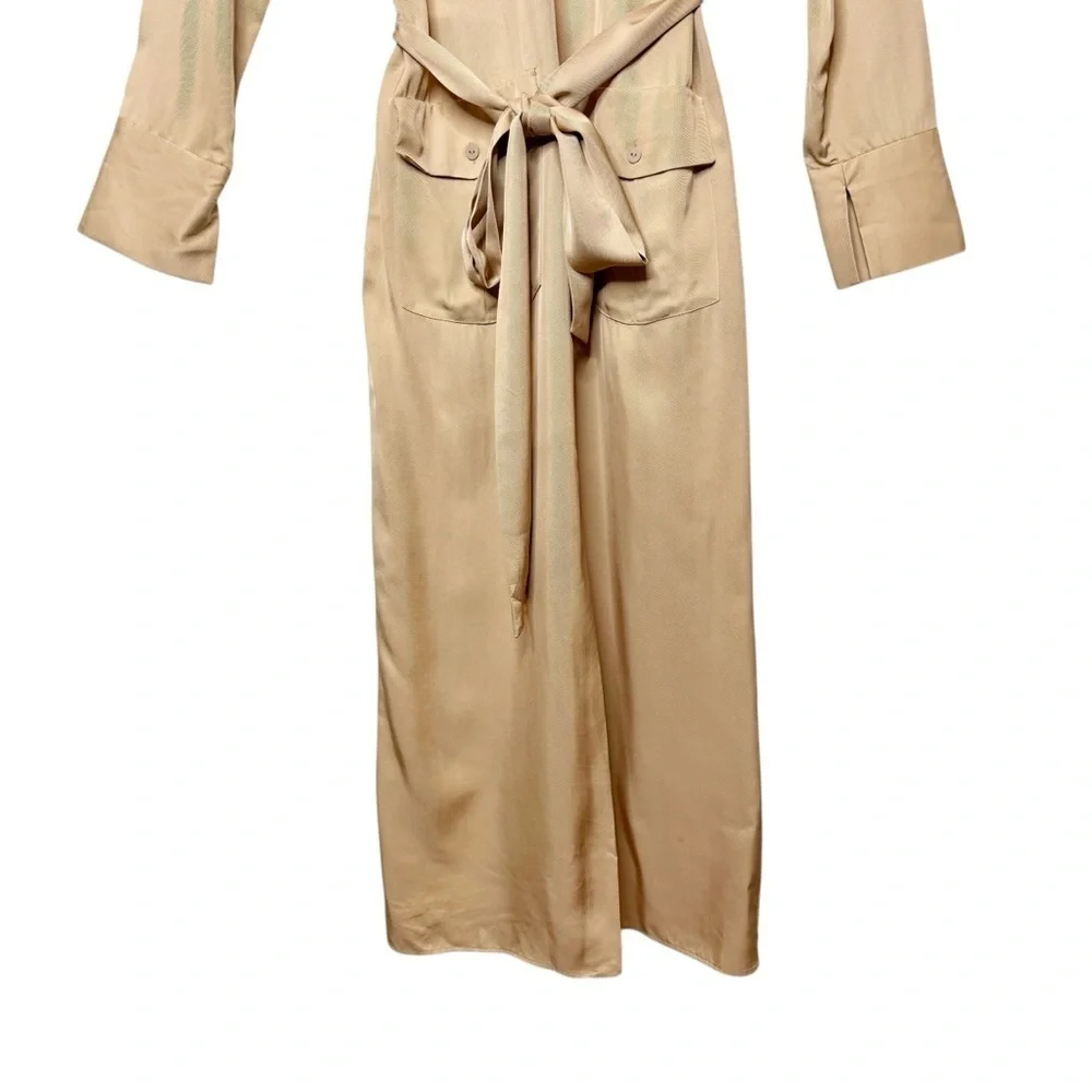 Zara Studio Safari Shirt Dress Tan Midi Belted Utility Quiet Luxury Sz XS